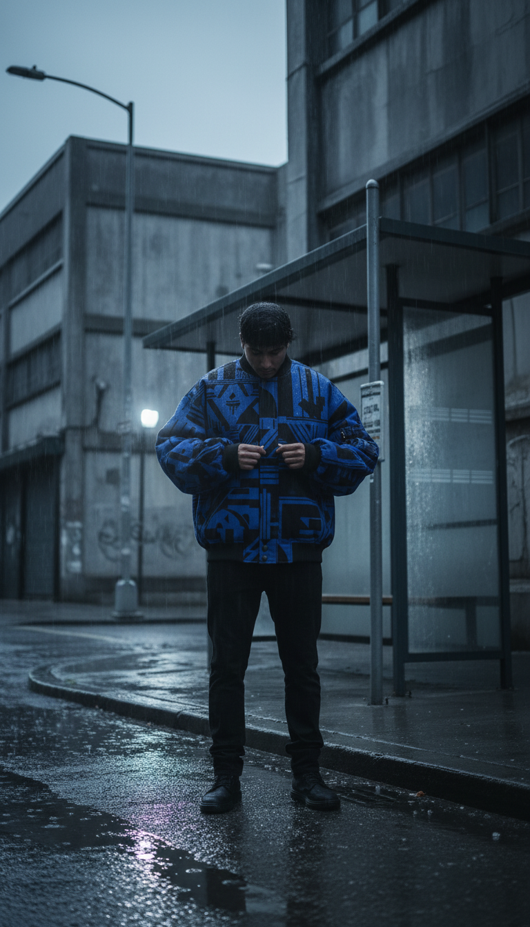 Oversized Graphic Bomber Jacket in use