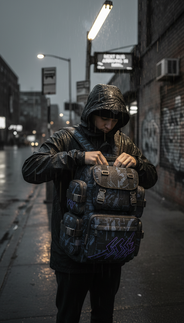Anime-Themed Streetwear Backpack in use