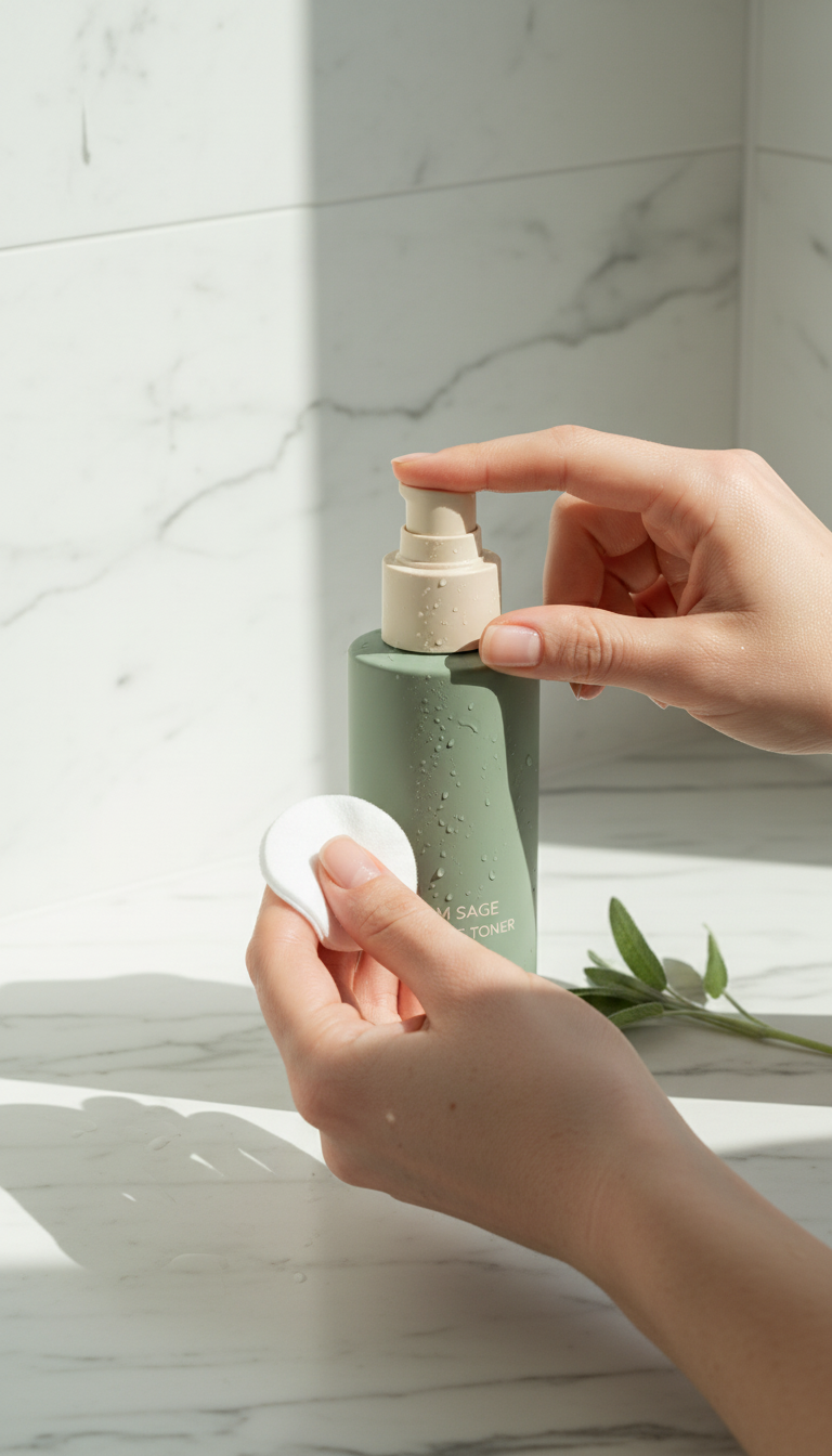 Soothing sage balancing toner in use