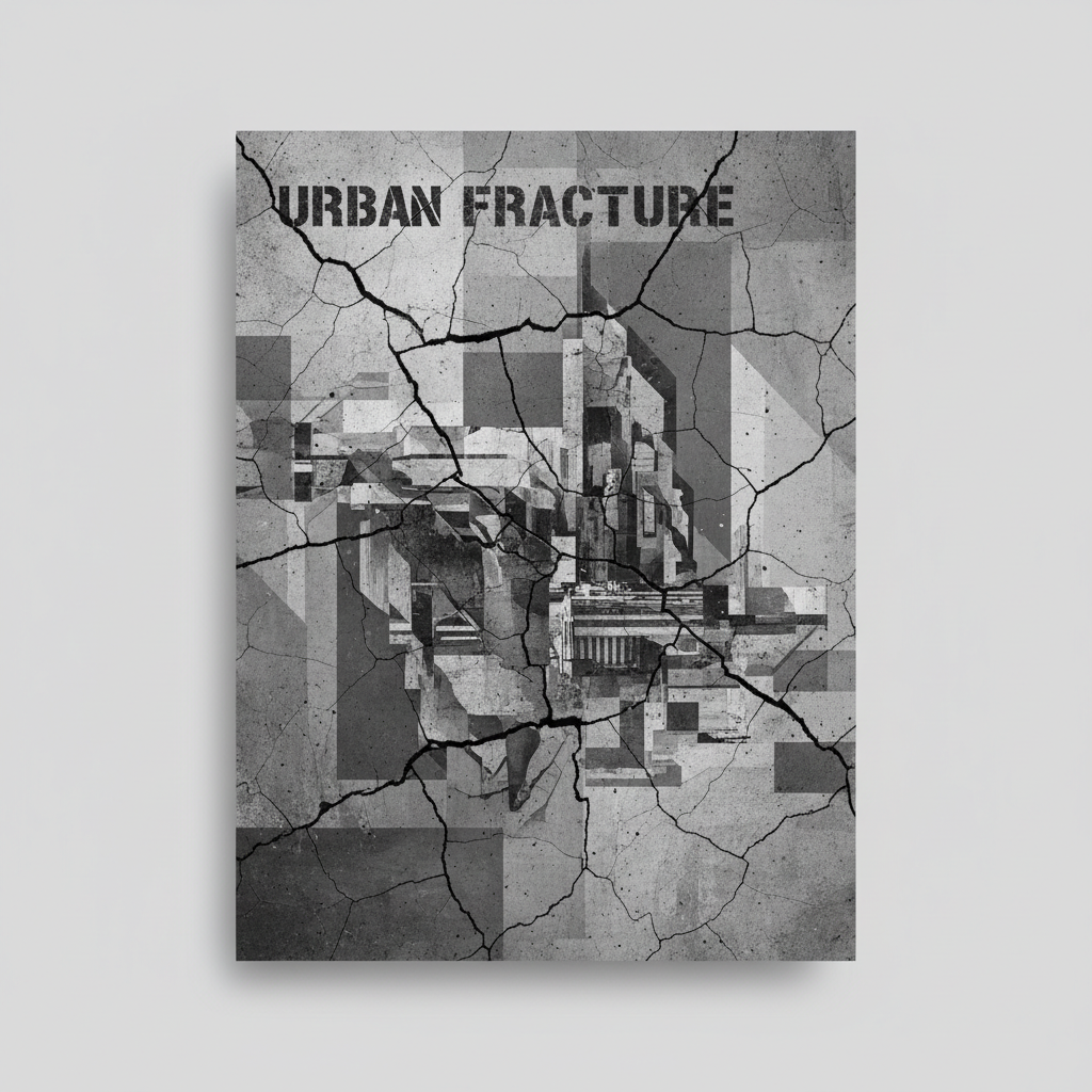 Poster with a cracked concrete texture from the "Concrete Jungle Essentials" collection: Monochromatic urban grit graphic...